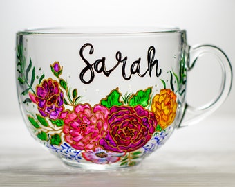 Personalized Mothers Day Gift Boho Floral Mug, Custom Name Coffee Mug, Personalized Flowers Mug for Mom