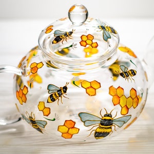 Grandma Gift for Mothers Day Personalized Bee Tea Pot, Hand Painted Tea Pot with Infuser image 8