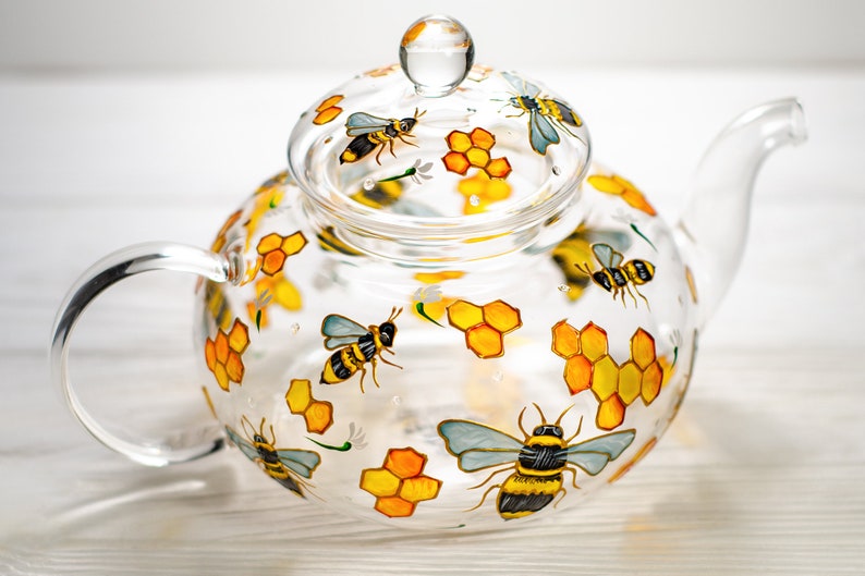 Grandma Gift for Mothers Day Personalized Bee Tea Pot, Hand Painted Tea Pot with Infuser image 8