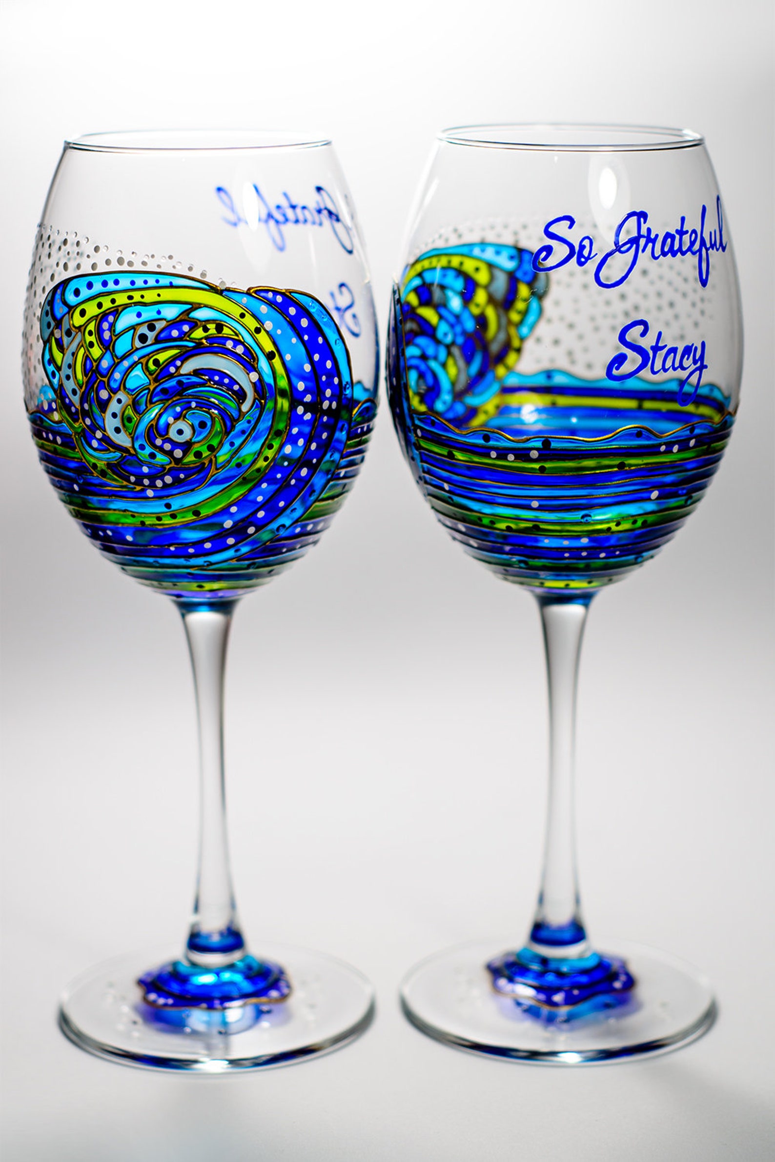 Beach Wedding Personalized Wine Glasses Beach Theme Gift Navy Etsy