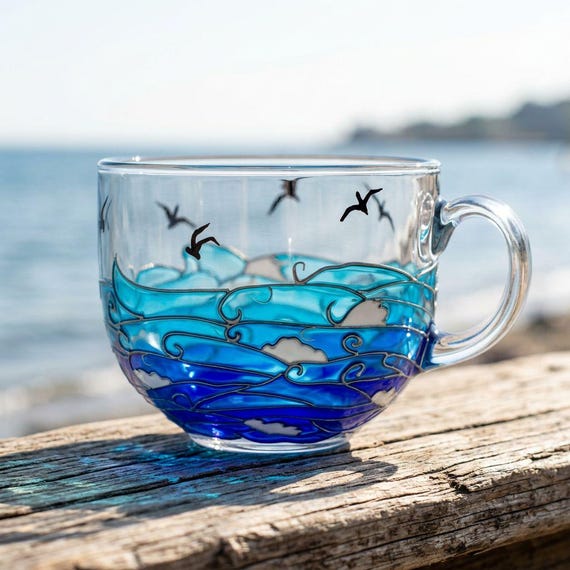 Beach Mug, Ocean Coffee Cup, Coastal Gift for Beach Lover