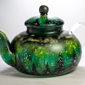 Aurora Borealis Teapot Northern Lights Tea pot, Personalized Mothers Day Gift