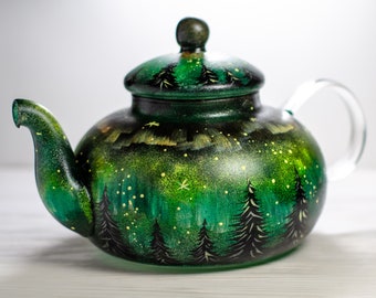 Aurora Borealis Teapot Northern Lights Tea pot, Personalized Mothers Day Gift