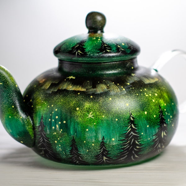 Aurora Borealis Teapot Northern Lights Tea pot, Personalized Mothers Day Gift