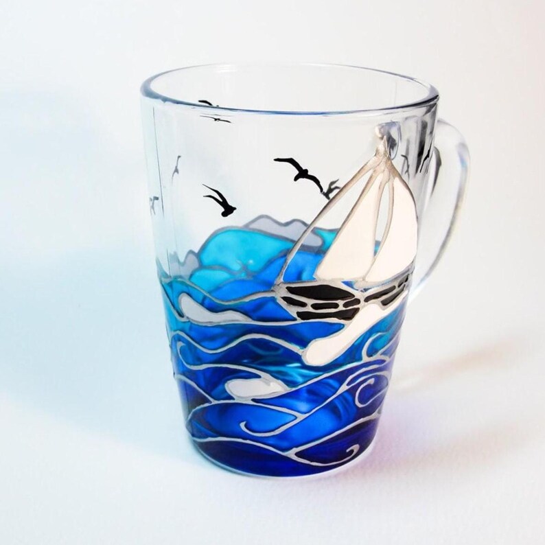 Taza de café con diseño de olas del océano, taza costera, regalo para amantes del mar para su novio. 11 oz