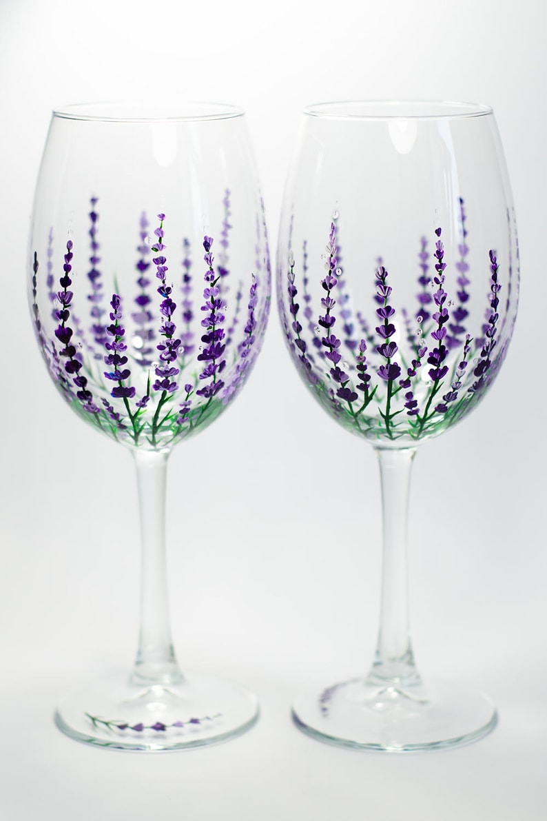 Wedding Wine Glasses Personalized Lavender glasses Gift for mom Bridal Party Wine Glasses Minimalist Gift image 3