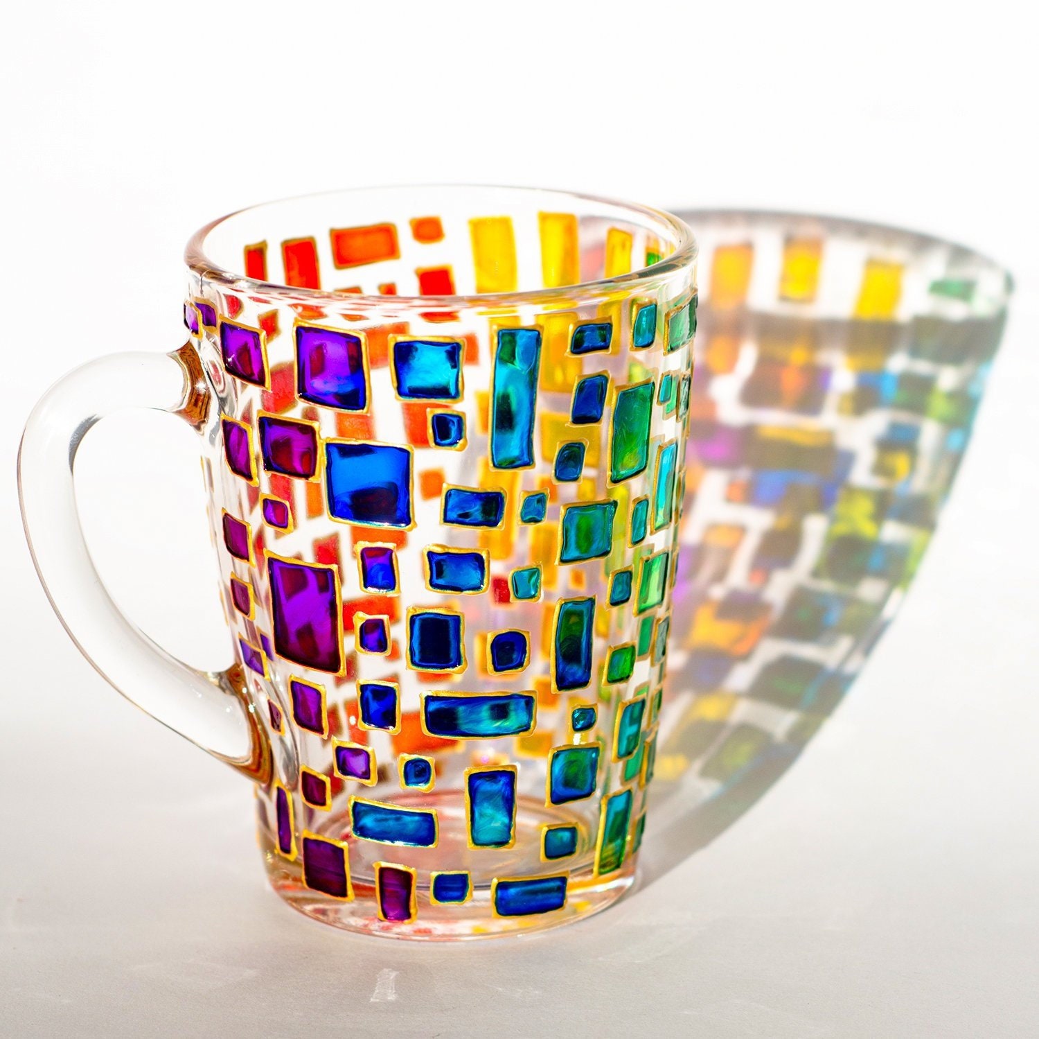 Tasse d'arc-En-Ciel, Tasse Moderne Stain Glass Rainbow Mug Multi Color Cup Colorful Pour Les Femmes