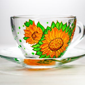 Personalized Sunflower Tea Set, Flowers Tea Cup and Saucer Set, Personalized Mothers Day Gift image 5