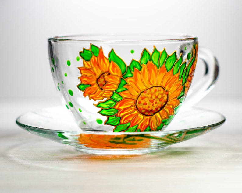 Personalized Sunflower Tea Set, Flowers Tea Cup and Saucer Set, Personalized Mothers Day Gift image 5