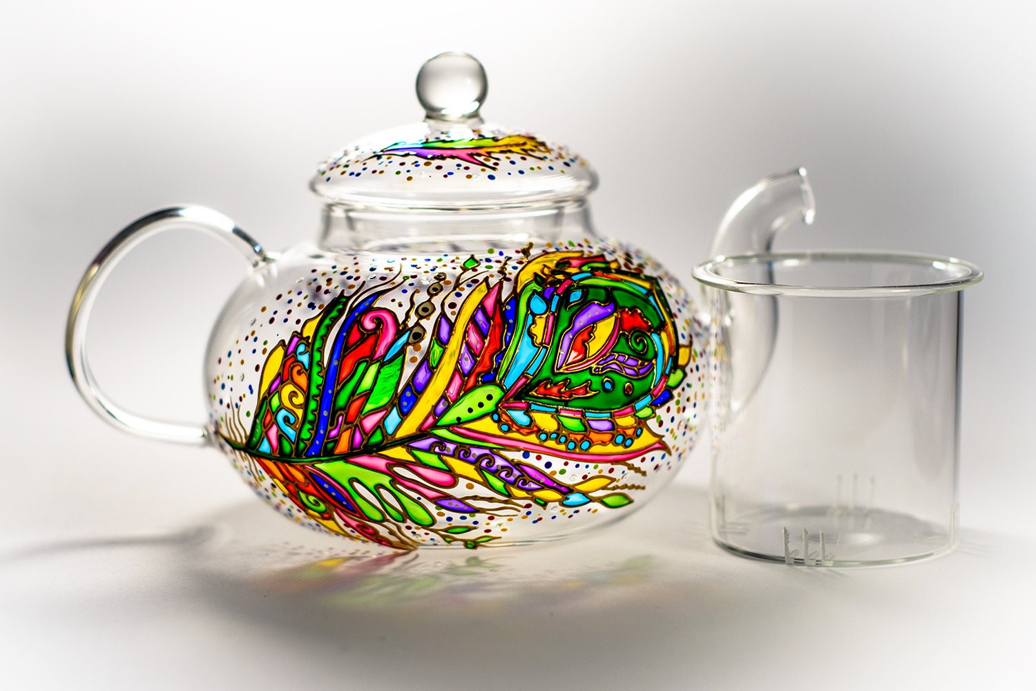 Glass Teapot Butterflies and Flowers, Hand Painted Tea Pot With Infuser,  Custom Wedding Gift for Grandma 