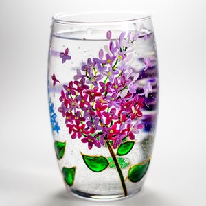 Floral Wine Tumbler Lilac Flowers Wine Glasses Botanical Hand Painted Stemless Wedding Glasses image 3