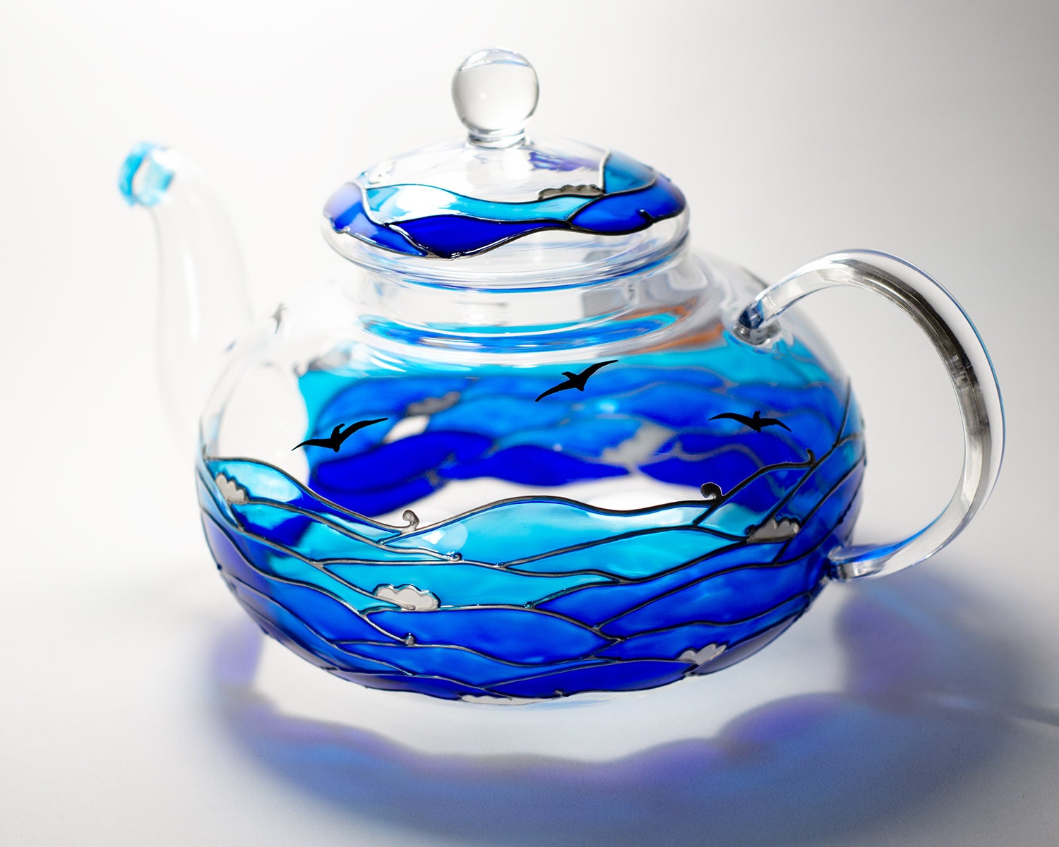 Glass Teapot Hand Painted Beach Theme Newlywed Gift for Couple Etsy