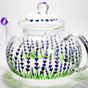 Lavender Teapot Rustic Hand painted Glass Teapot with Infuser Tea Party Favors image 4