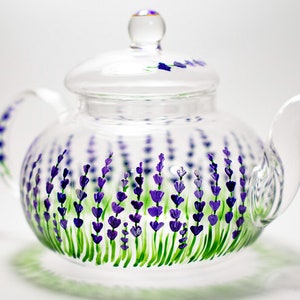 Lavender Teapot Rustic Hand painted Glass Teapot with Infuser Tea Party Favors image 6