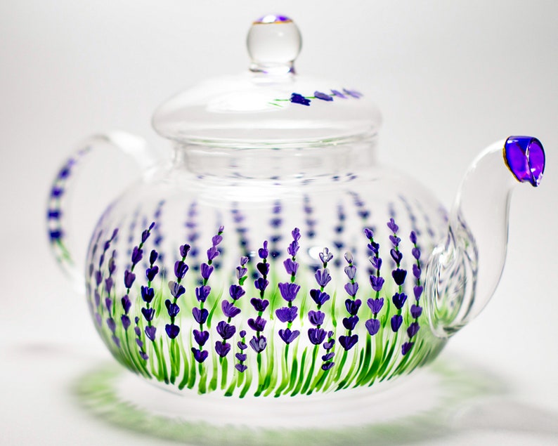 Lavender Teapot Rustic Hand painted Glass Teapot with Infuser Tea Party Favors image 6