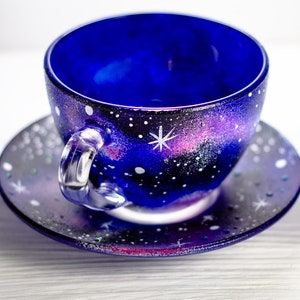 Galaxy Teetasse und Untertasse Set, Astrologie Himmlische Geschenk Sternennacht Tasse Bild 7