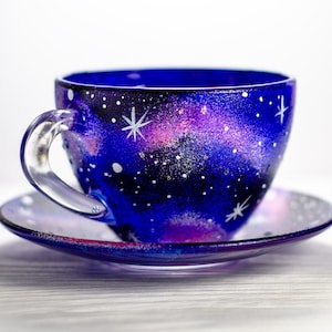 Galaxy Teetasse und Untertasse Set, Astrologie Himmlische Geschenk Sternennacht Tasse Bild 6