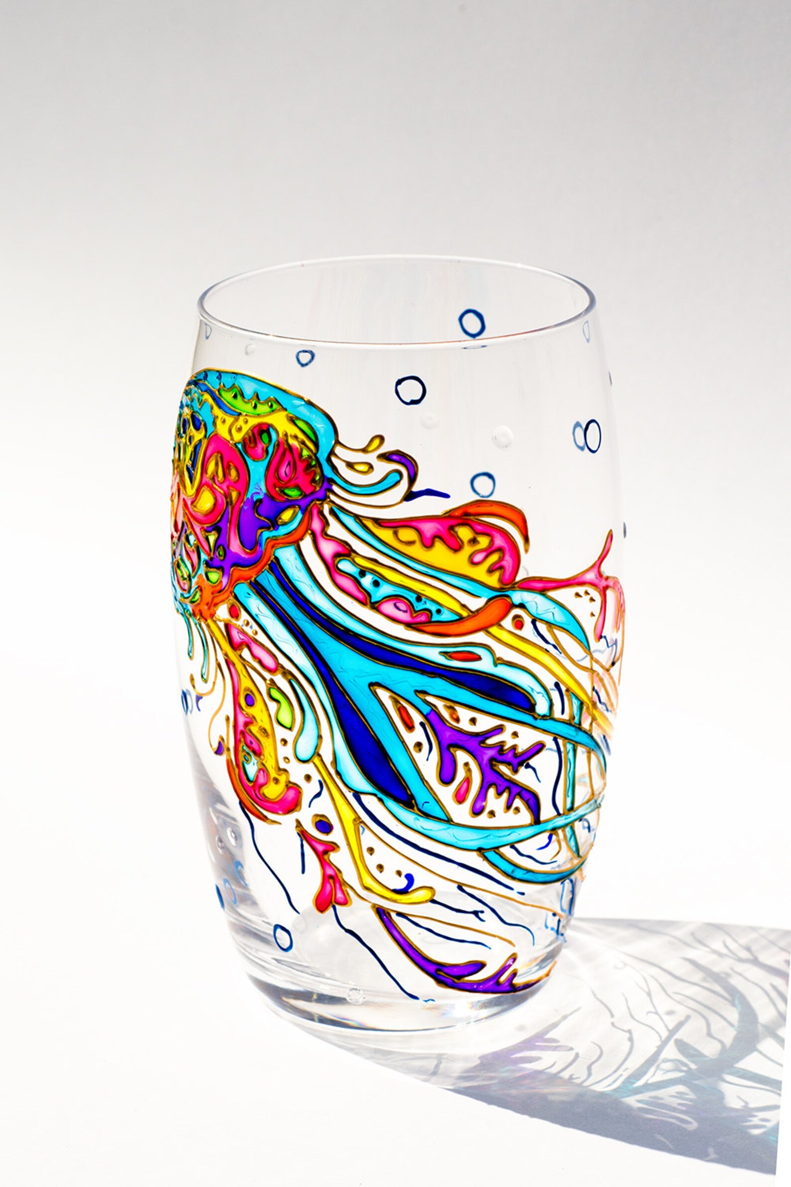 Jellyfish Wine Glass Hand Painted Drinking Glasses Stemless Etsy