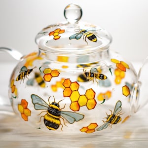 Grandma Gift for Mothers Day Personalized Bee Tea Pot, Hand Painted Tea Pot with Infuser image 9
