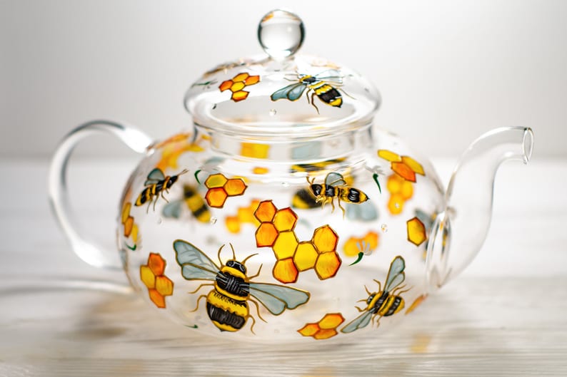 Grandma Gift for Mothers Day Personalized Bee Tea Pot, Hand Painted Tea Pot with Infuser image 9