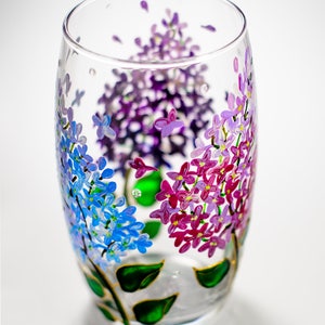 Floral Wine Tumbler Lilac Flowers Wine Glasses Botanical Hand Painted Stemless Wedding Glasses image 2