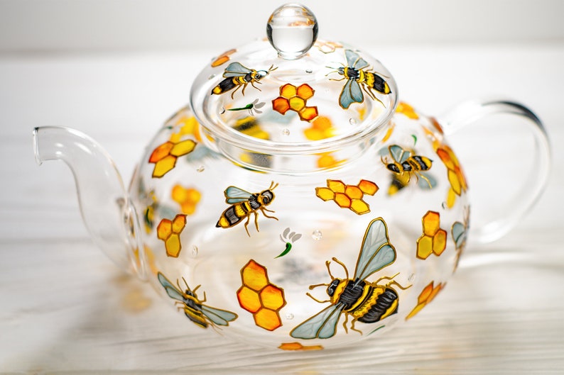 Grandma Gift for Mothers Day Personalized Bee Tea Pot, Hand Painted Tea Pot with Infuser image 3