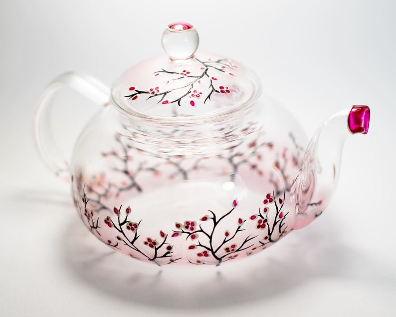 Personalized Glass Teapot Cherry Blossom Unique Teapot Hand Etsy