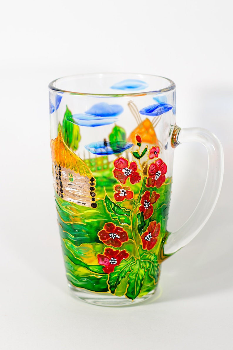 Ukrainian style mug Ukraine art Folk big mug Landscape design Etsy