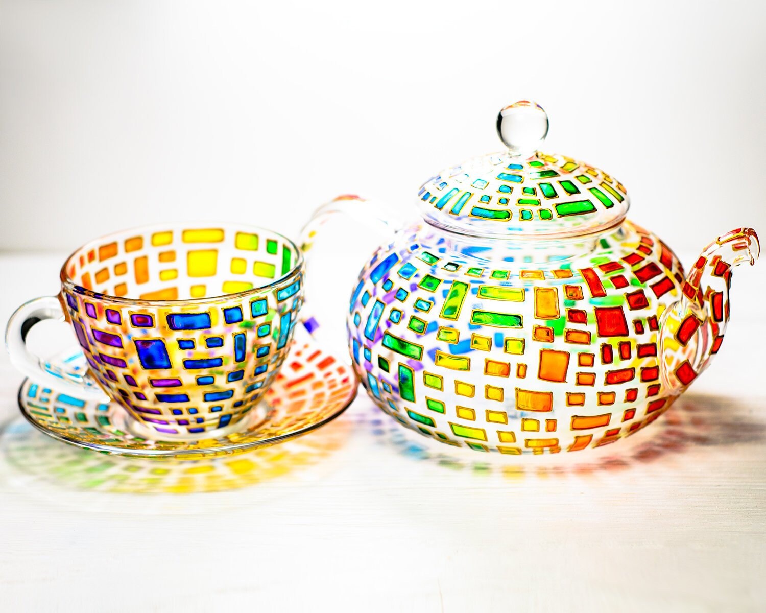 Teapot with Cups and Saucers Colorful Tea Set Personalized Etsy
