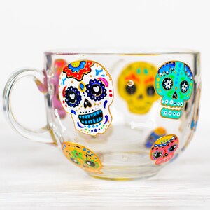 Personalized Sugar Skull Mug, Dia de los Muertos, Hand Painted Mexican Art