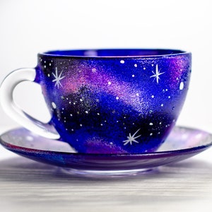 Galaxy Teetasse und Untertasse Set, Astrologie Himmlische Geschenk Sternennacht Tasse Bild 5