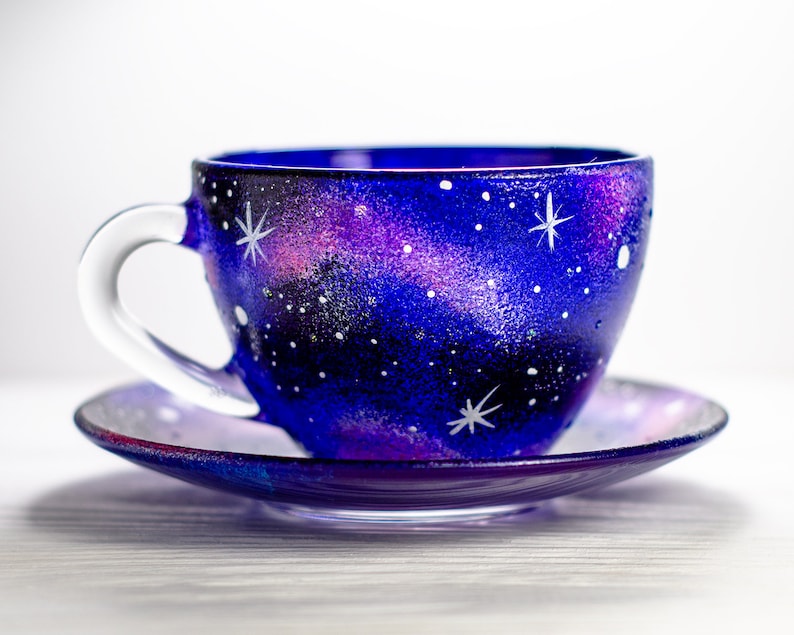 Galaxy Teetasse und Untertasse Set, Astrologie Himmlische Geschenk Sternennacht Tasse Bild 5