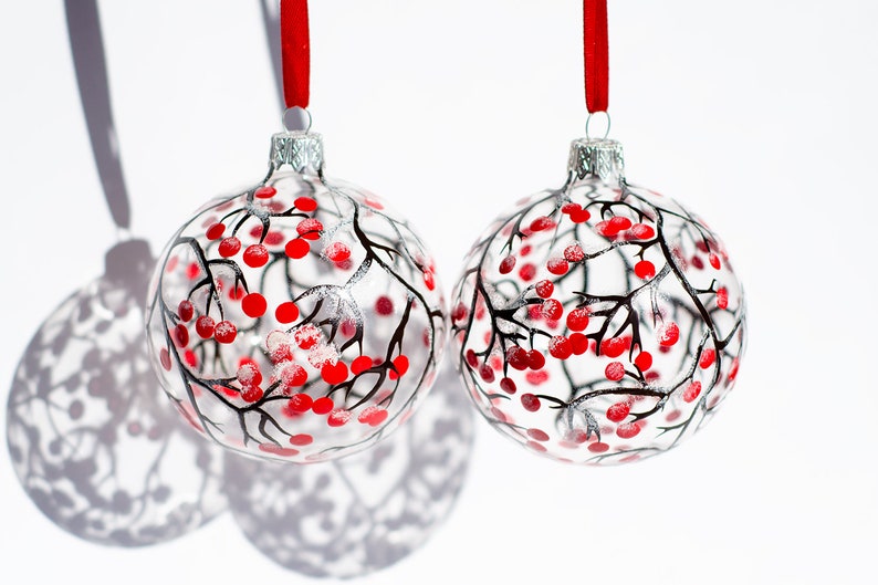 Christmas Ornaments Hand Painted Glass Ornament Tree Brunches Etsy