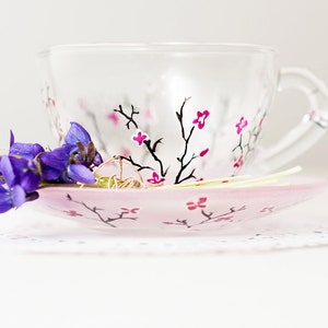 Personalized Grandma Gift, Tea Cup and Saucer Set, Cherry Blossom Teacup Set Personalized Gift for Mom image 5