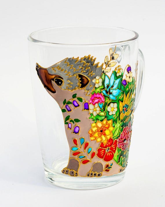 Hand Painted Hedgehog Mug: Floral Stained Glass Coffee Cup