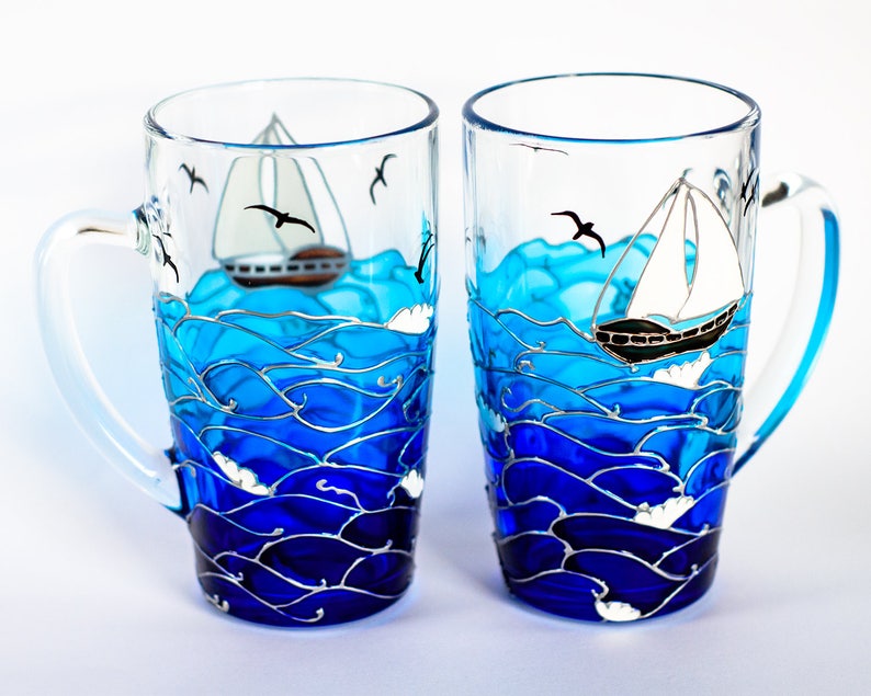 Coffee Mug Set of 2 Nautical Gift Cups Boyfriend Gift Coastal Etsy