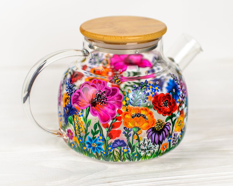 Wildflowers Teapot, Personalized Mothers Day Gift, Botanical Floral Teapot, Gift for Mom image 3