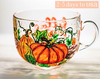 Hand-Painted Pumpkin Coffee Mug: Fall Decor, 17 oz