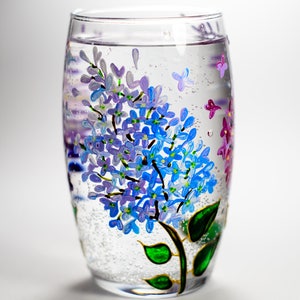 Floral Wine Tumbler Lilac Flowers Wine Glasses Botanical Hand Painted Stemless Wedding Glasses image 6