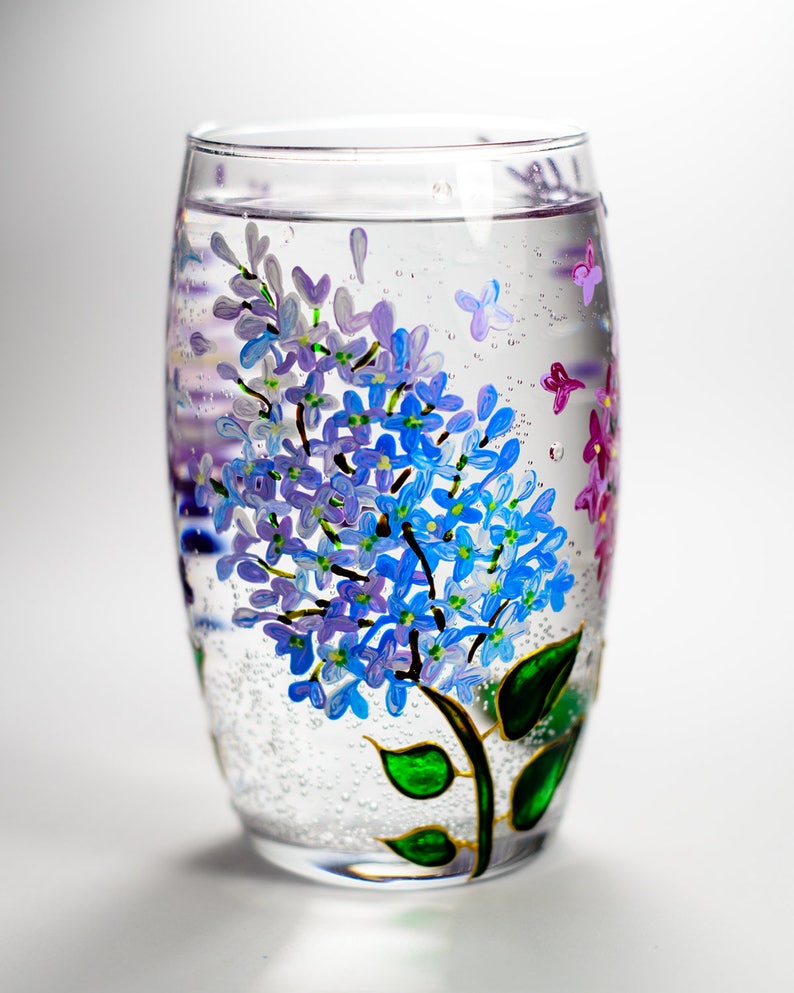 Floral Wine Tumbler Lilac Flowers Wine Glasses Botanical Hand Painted Stemless Wedding Glasses image 6