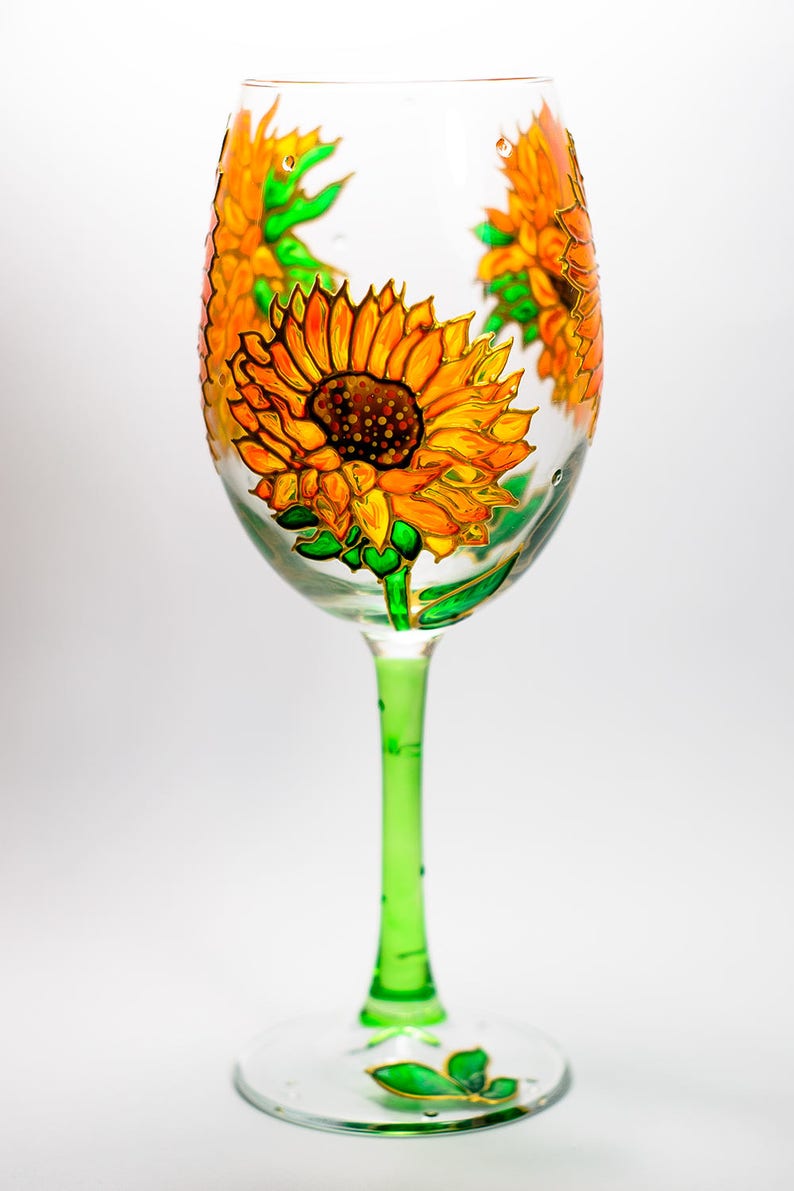 Personalized Wine Glass Yellow Sunflowers Rustic Wedding Etsy