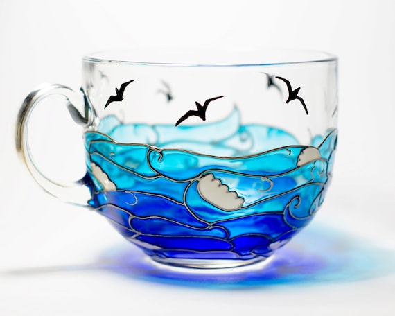 Ocean Waves Mug, Handmade Coastal Mug, Beach House Gift, Nautical Mug