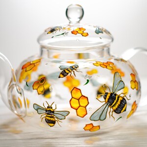 Grandma Gift for Mothers Day Personalized Bee Tea Pot, Hand Painted Tea Pot with Infuser image 4