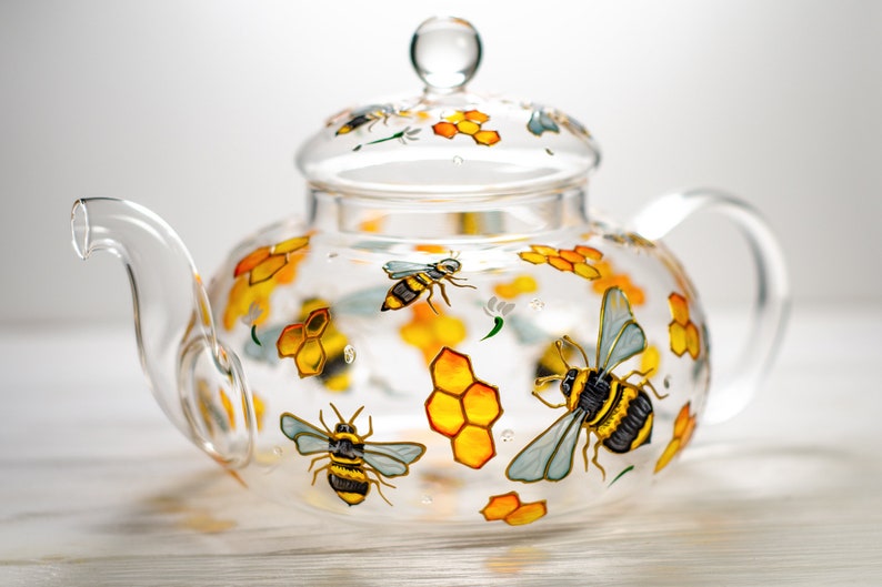Grandma Gift for Mothers Day Personalized Bee Tea Pot, Hand Painted Tea Pot with Infuser image 4