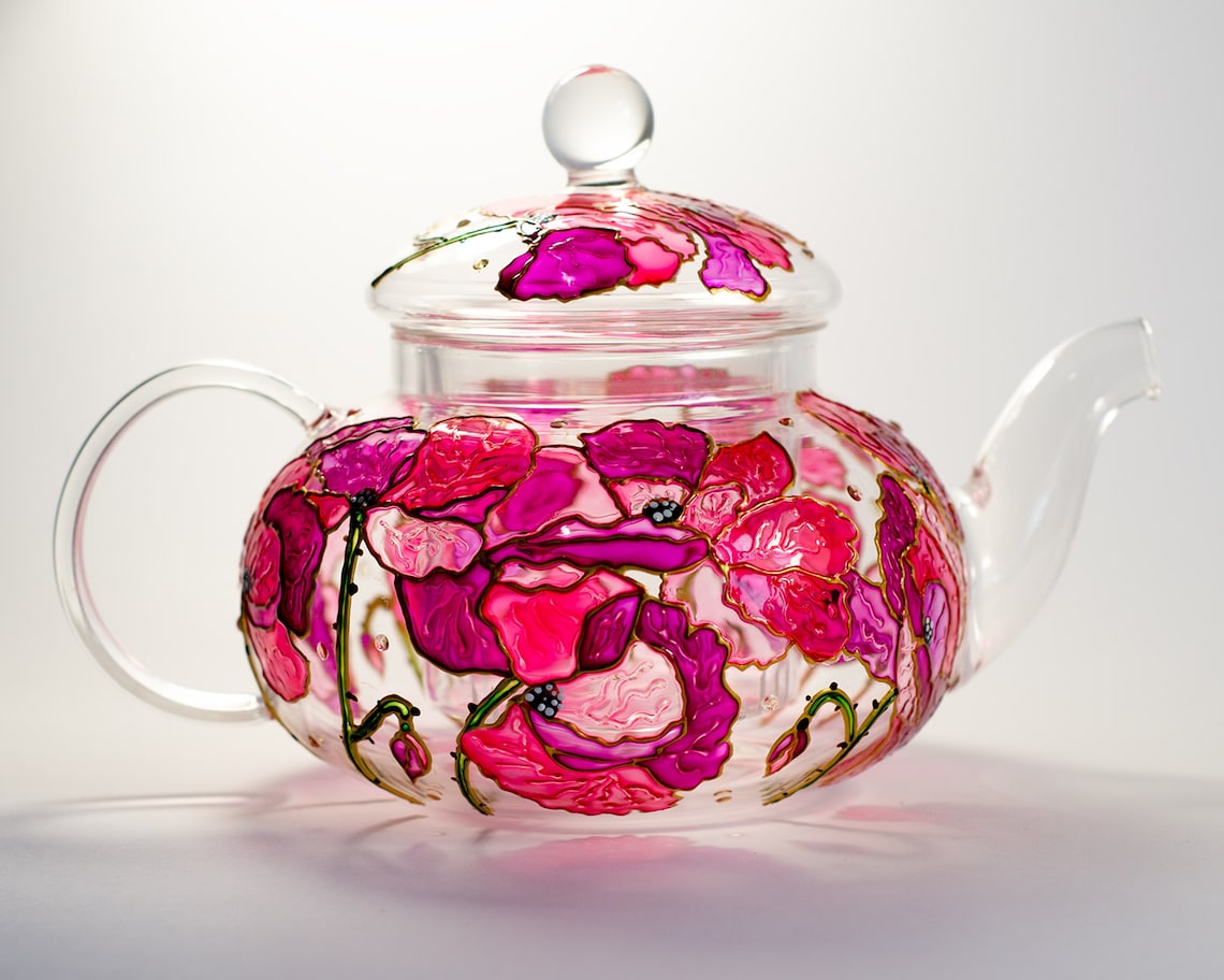 Glass Teapot Flowers Teapot Gift for Tea Lover Tea Coffee Etsy