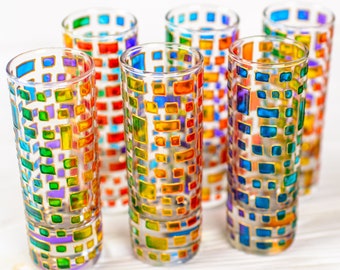 Tall Shot Glasses Set of 6, Rainbow Heavy Base Shot Glass, Tequila Shot Glasses, 21 Birthday Shot