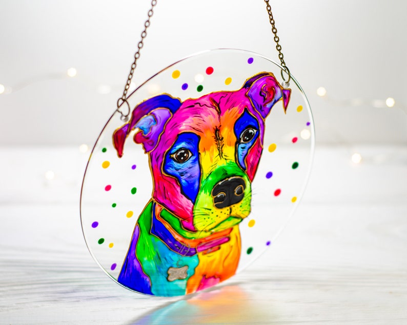 Custom Dog Portrait Stained Glass Panel Pet Memorial Stained Etsy