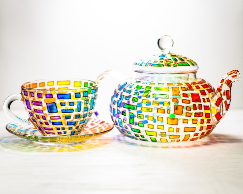 Teapot with Cups and Saucers Colorful Tea Set Personalized Etsy