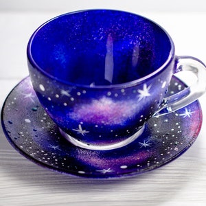 Galaxy Teetasse und Untertasse Set, Astrologie Himmlische Geschenk Sternennacht Tasse Bild 4