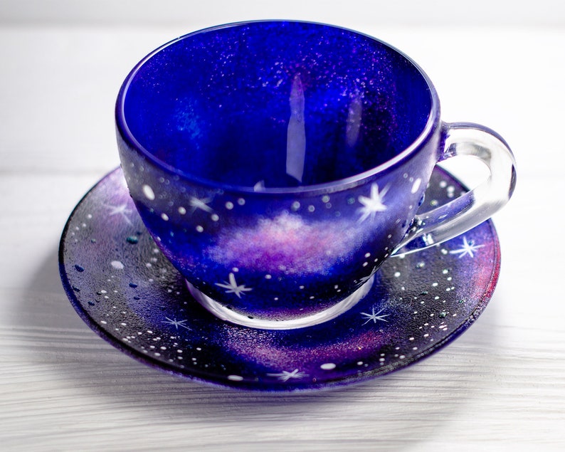Galaxy Teetasse und Untertasse Set, Astrologie Himmlische Geschenk Sternennacht Tasse Bild 4
